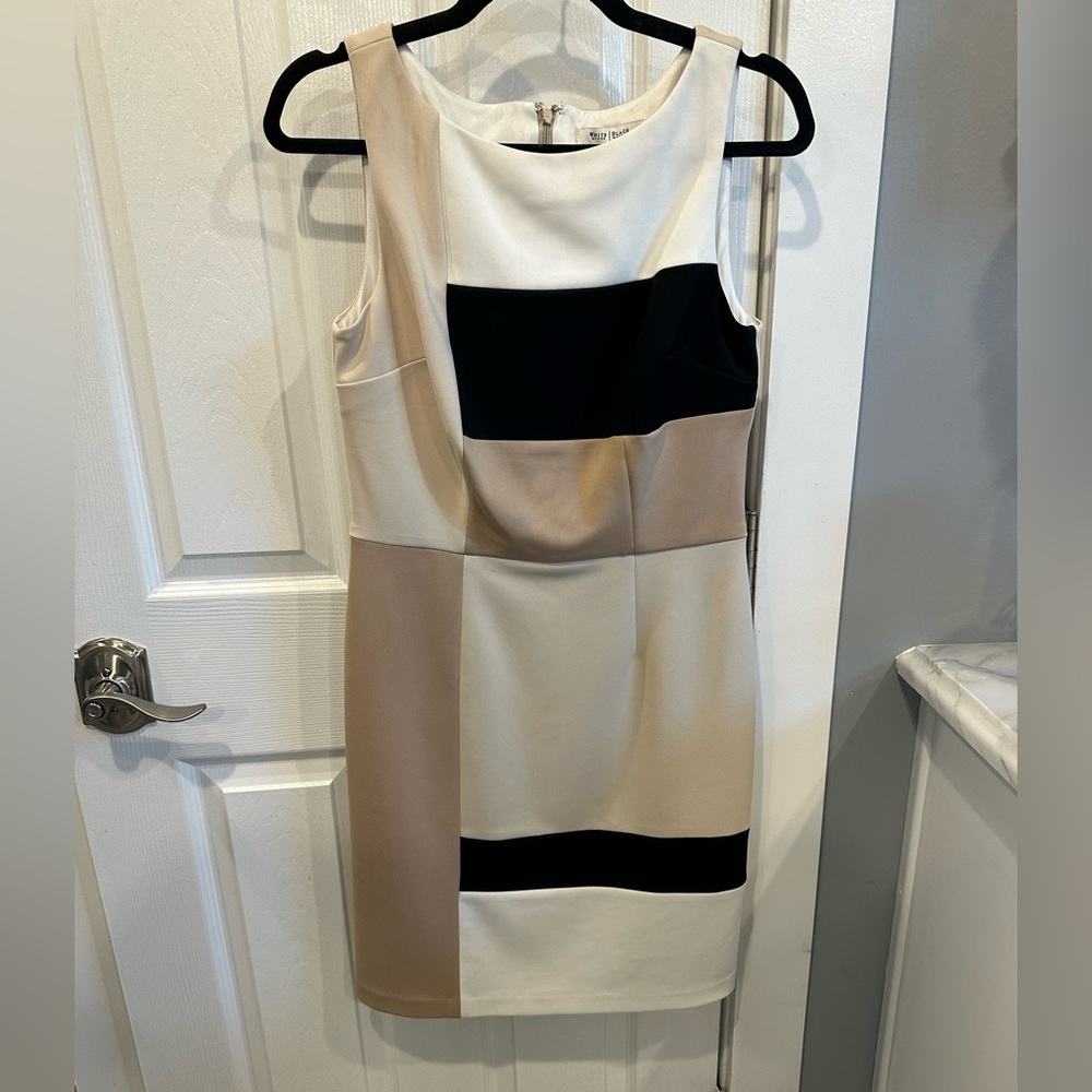 WHBM - Black, White, Cream Sheath Color block Dress
